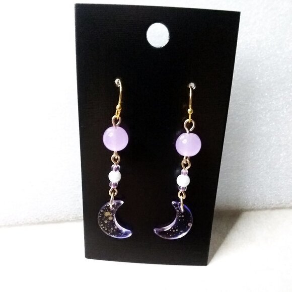 So Dainty & Girly! Lavender & Purple Moon Dangle Earrings! Sweet Spunky Unique - Picture 5 of 9